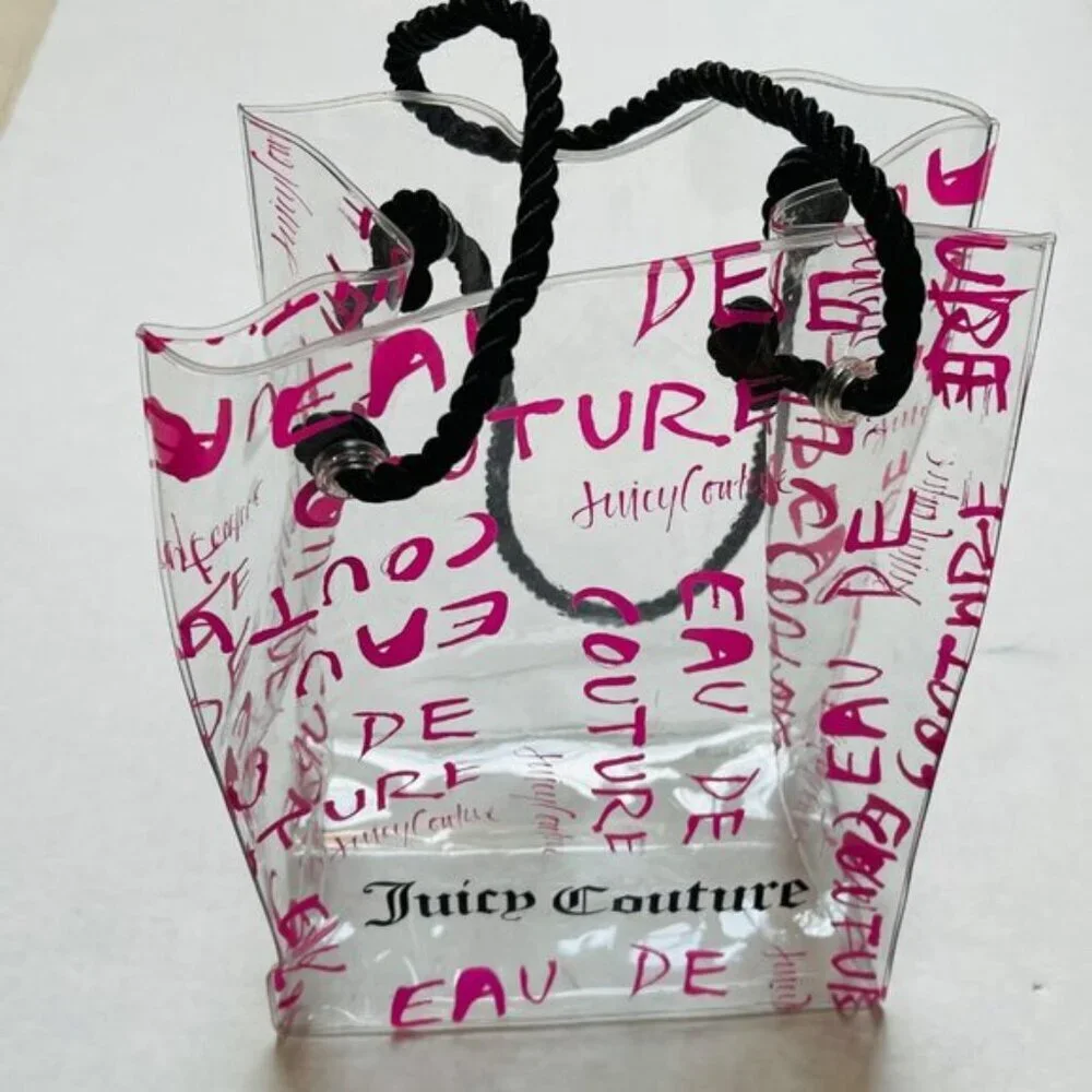 Juicy Couture Clear Tote Bag Pink Print All Over See Through Travel Vacation‎
